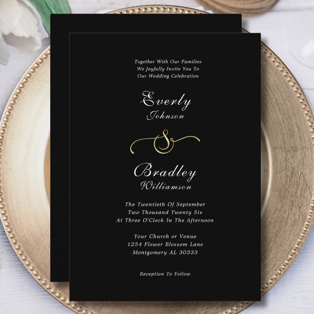 Minimal Black White Gold QR Code Photo Wedding Invitation (Creator Uploaded)
