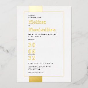 Minimal black white gold simple bold wedding foil invitation