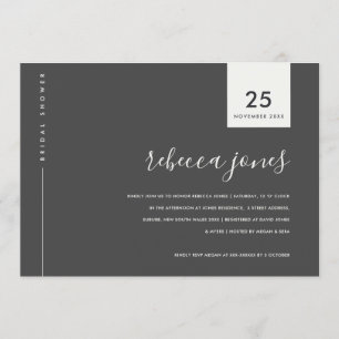 MINIMAL BLACK WHITE GREY TYPOGRAPHY BRIDAL SHOWER INVITATION