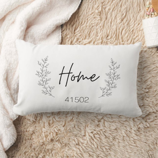 Minimal Black White Home Zip Code Line Drawn Lumbar Pillow (Blanket)