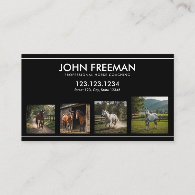Minimal Black & White Horse Photo Equestrian Business Card (Front)
