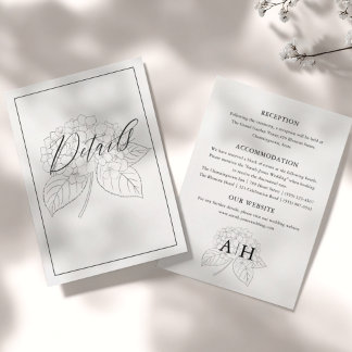 Minimal Black & White Hydrangea Wedding Details  Enclosure Card