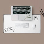 Minimal Black White Initials Working On My Dreams Desk Mat<br><div class="desc">Add a personalized touch to your work space with this modern black and white desk mat with space for your initials or business logo as well as a motivational quote that reads 'Working On My Dreams'. This minimalist computer desk mat design is perfect to use in your home office or...</div>