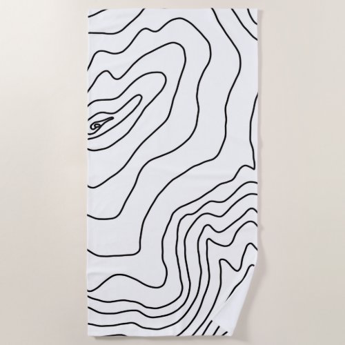 Minimal Black  White line art Modern Design Beach Towel