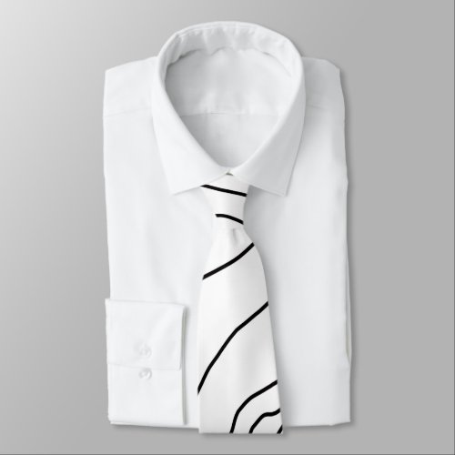 Minimal Black  White line art Modern Design Neck Tie