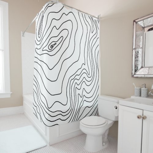 Minimal Black  White line art Modern Design Shower Curtain