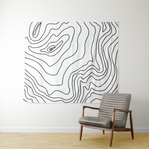 Minimal Black  White line art Modern Design Tapestry