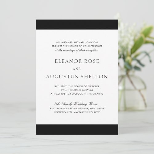 Minimal Black White Modern All In One Wedding Invitation