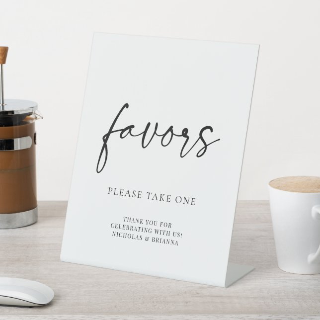 Minimal Black White Modern Classic Wedding Favor Pedestal Sign (In SItu)