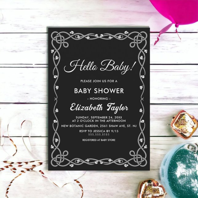 Minimal Black & White Modern Floral Baby Shower Invitation (Creator Uploaded)
