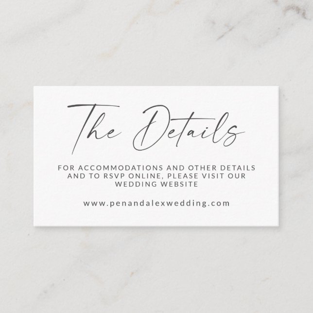 Minimal Black White Modern Script Wedding QR Code  Enclosure Card (Front)