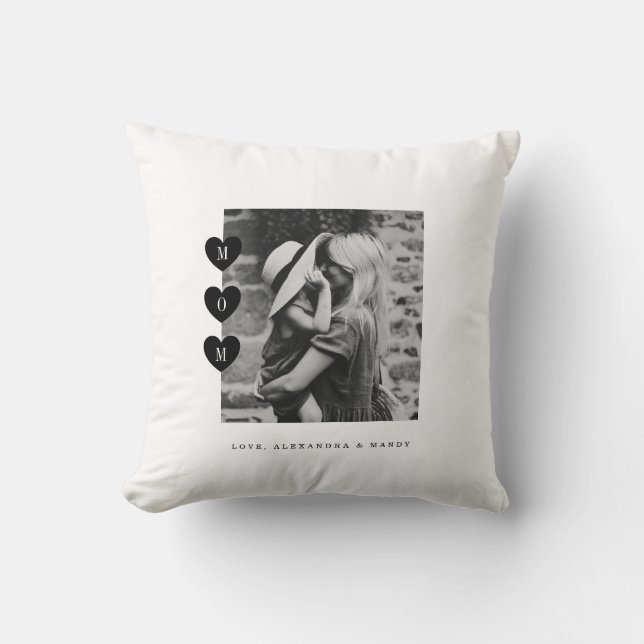 Minimal Black & White Mom Love Photo Keepsake Throw Pillow (Front)