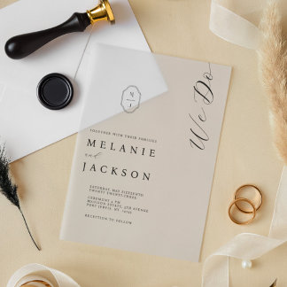 Minimal Black & White Monogram Crest Wedding Vellum Invitations