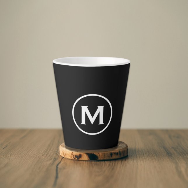 Minimal Black White Monogram Latte Mug (Creator Uploaded)