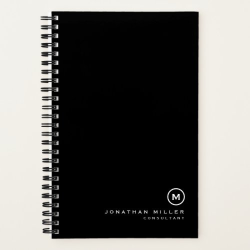 Minimal Black White Monogram Name Notebook