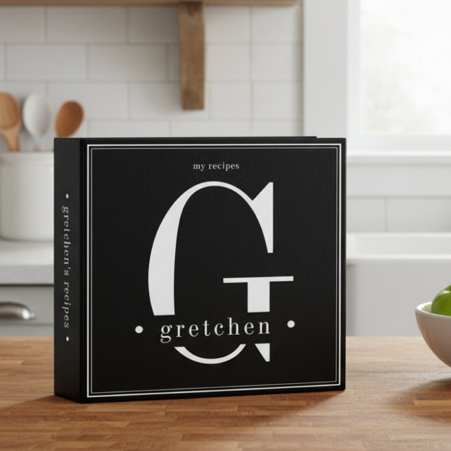Minimal Black White Monogram Recipes 3 Ring Binder (Creator Uploaded)