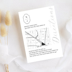 Minimal Black & White Monogram Wedding Directions Enclosure Card