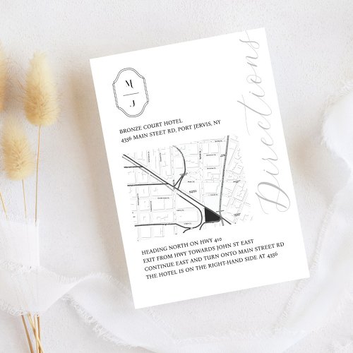 Minimal Black  White Monogram Wedding Directions Enclosure Card
