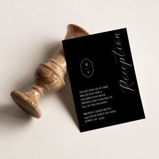 Minimal Black & White Monogram Wedding Reception Enclosure Card