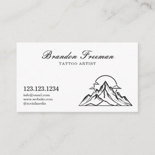 Minimal Black & White Mountain Tattoo Artist Business Card