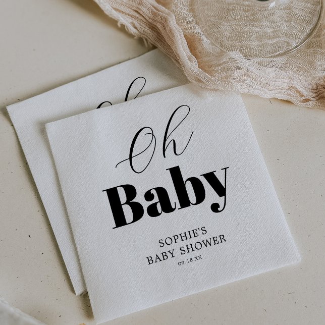 Minimal Black White Oh Baby Shower Napkins (Creator Uploaded)