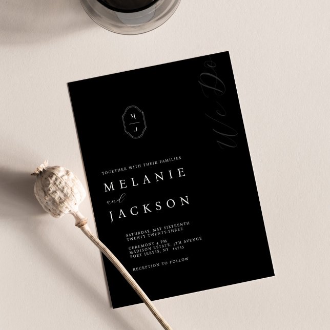 Minimal Black & White Personalized Monogram Crest  Invitation (Creator Uploaded)