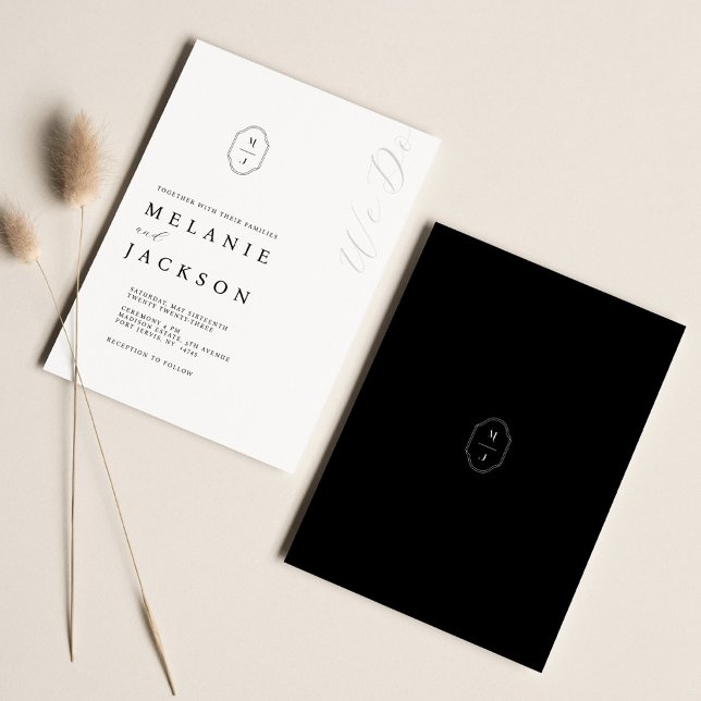 Minimal Black & White Personalized Monogram Crest Invitation (Creator Uploaded)