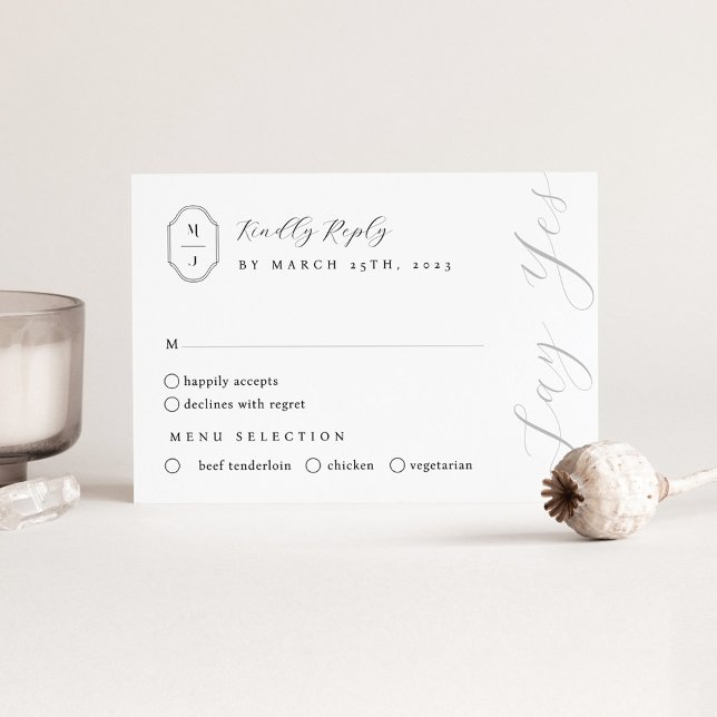 Minimal Black & White Personalized Monogram Crest RSVP Card (Creator Uploaded)