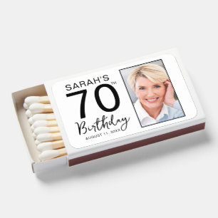 Minimal Black White Photo 70th Birthday Party Matchboxes