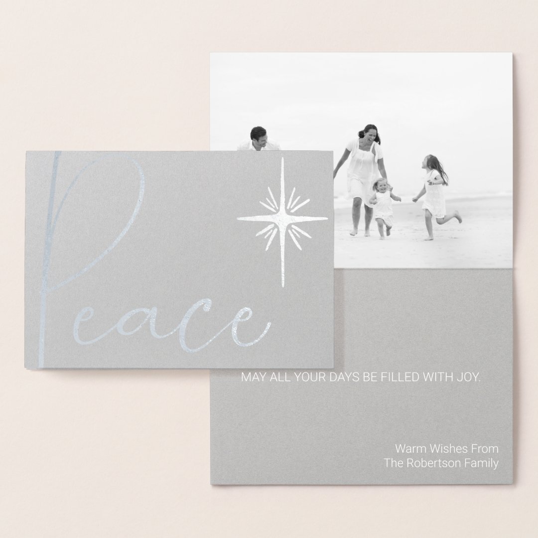 Minimal Black & White Photo Christmas Card Peace