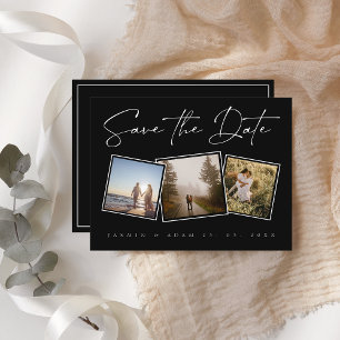 Minimal Black White Photo Collage Wedding Announcement Postcard