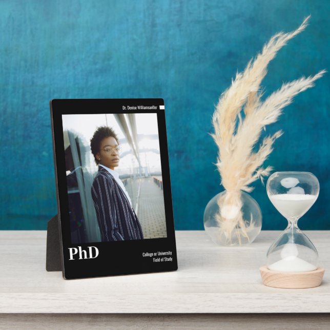 Minimal Black White Photo PhD Graduation Plaque (Side)