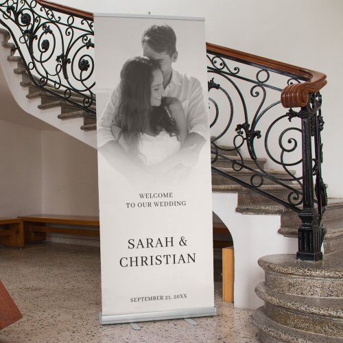 Minimal Black  White Photo Simple Wedding Welcome Retractable Banner