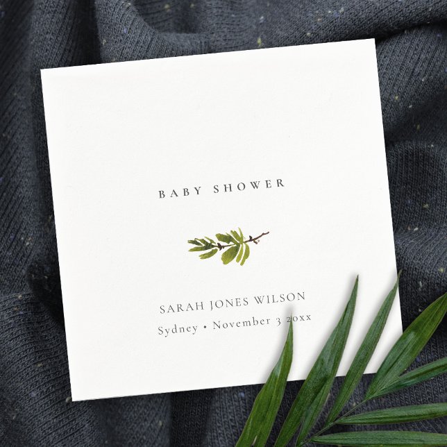 Minimal Black & White Pine Branch Baby Shower Napkins (Creator Uploaded)