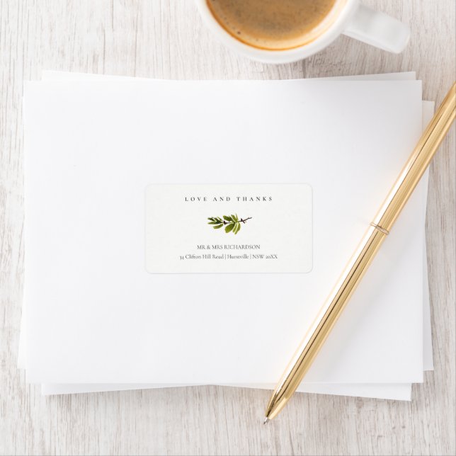 Minimal Black & White Pine Branch Foliage Address Label (Insitu)