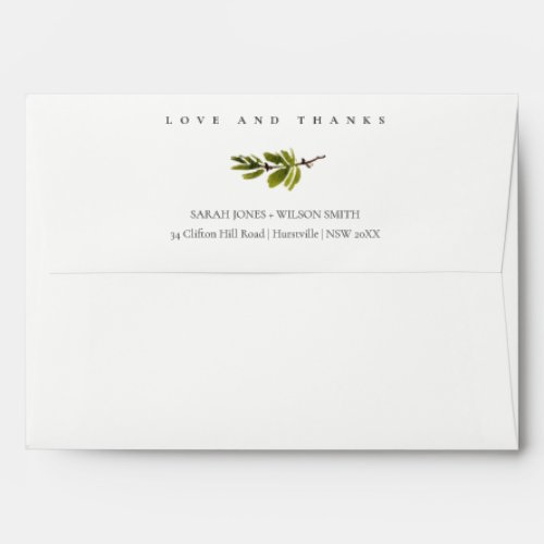 Minimal Black  White Pine Branch Foliage Wedding Envelope