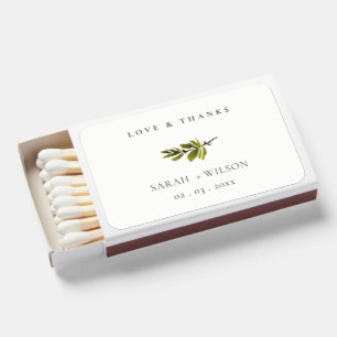 Minimal Black & White Pine Branch Foliage Wedding Matchboxes