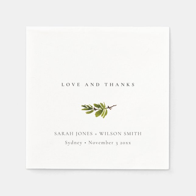 Minimal Black & White Pine Branch Foliage Wedding Napkins (Front)