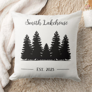 Minimal Black White Pine Trees Custom Lake House Throw Pillow