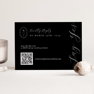 Minimal Black & White QR Code Wedding RSVP Card