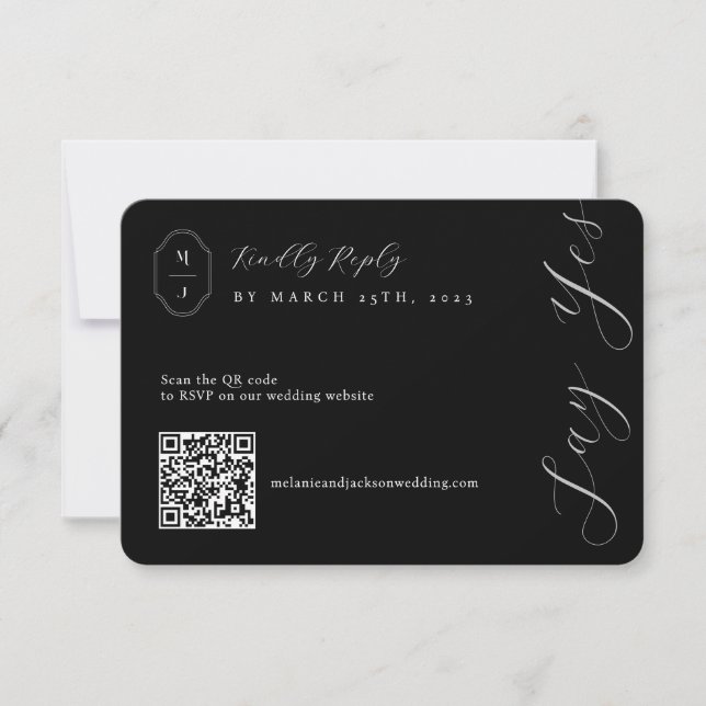 Minimal Black & White QR Code Wedding RSVP Card (Front)