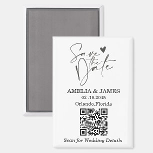 Minimal Black & White QR Wedding Save The Date Magnet