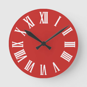 Minimal Black White Red Roman Numbers Round Clock