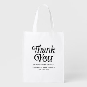 Minimal Black & White Retro Baby Shower Thank You Grocery Bag