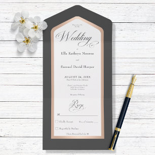 Minimal Black & White Rose Gold Modern No Dinner All In One Invitation