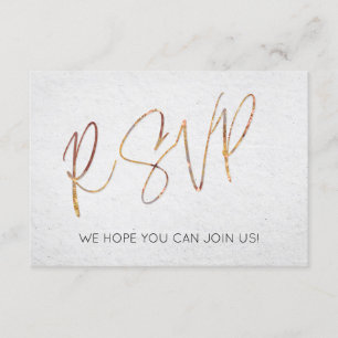 Minimal Black & White Rose Gold Type Wedding RSVP Invitation