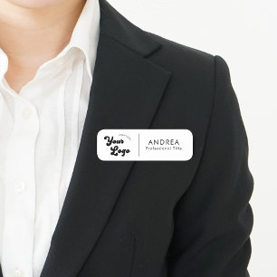 Minimal Black White Safety Pin Name Custom Logo Tag