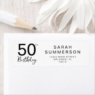 Minimal Black White Script 50th Birthday Address Label