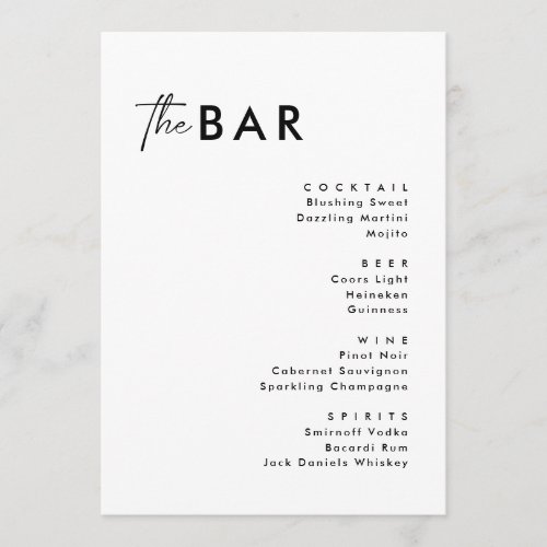 Minimal Black White Script  Drinks Bar Menu