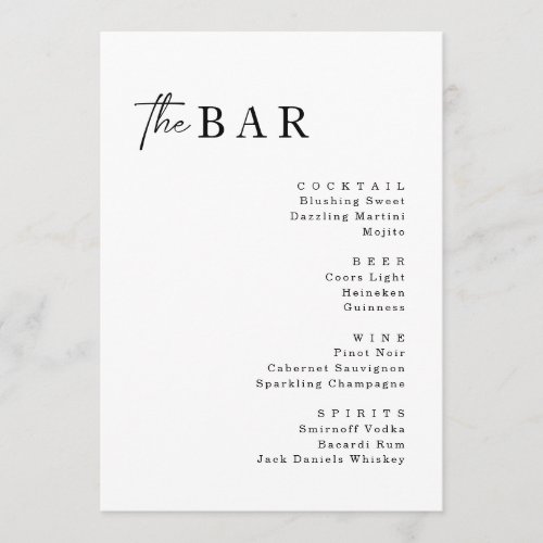 Minimal Black White Script  Drinks Bar Menu